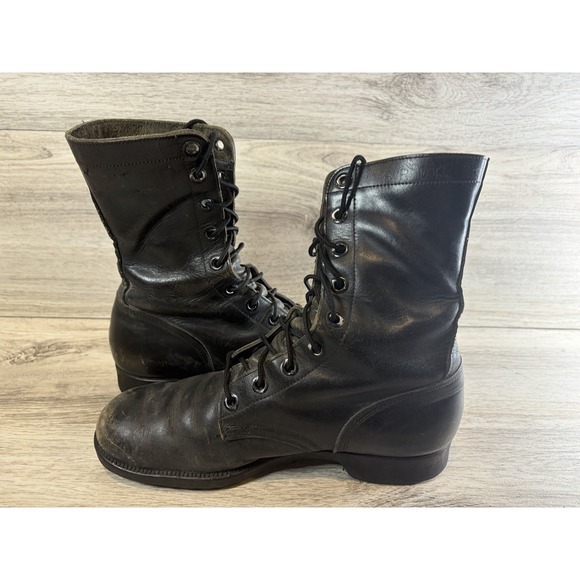GENESCO Men\'s Combat Boots Size 8 Regular Black Vintage 70s Leather Lace Up Shoe main image 7